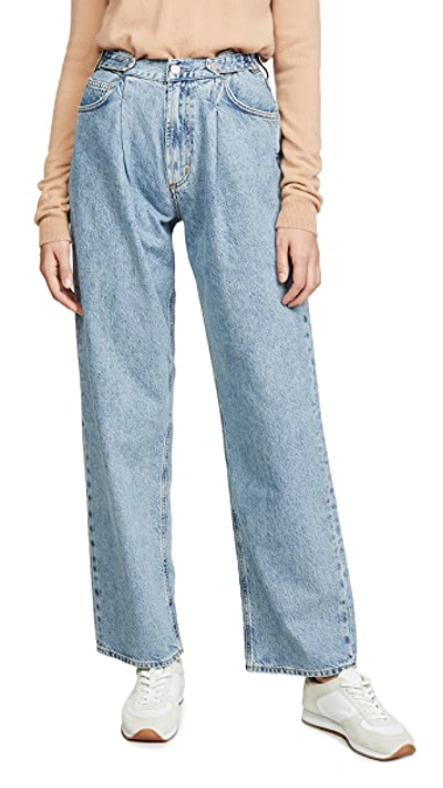 Shop Agolde Mid Rise Pleated Baggy Jeans In Sweetener