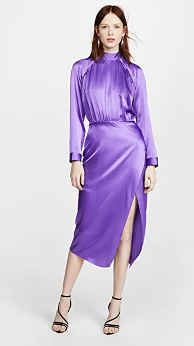 Shop Michelle Mason Raglan Dress With Crystal Trim In Grape