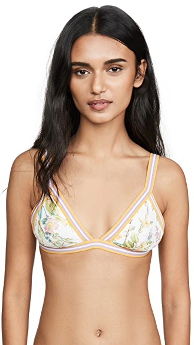 Shop Zimmermann Zinnia Elastic Triangle Bikini Top In Ivory Floral