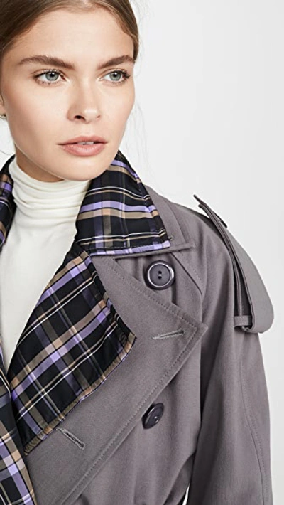 Shop N Duo Stripe Collar Detail Trench In Grey
