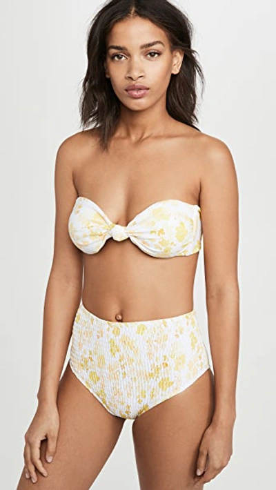 Shop Charlie Holiday Cabo Smocked High Waisted Bikini Bottoms In Daisy Floral