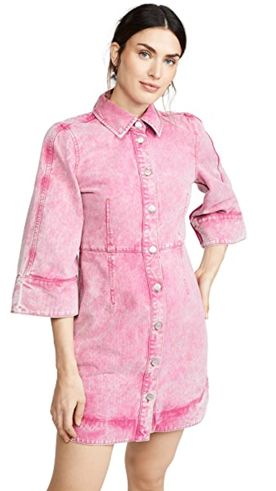 Shop Ganni Washed Denim Dress In Fuchsia Red