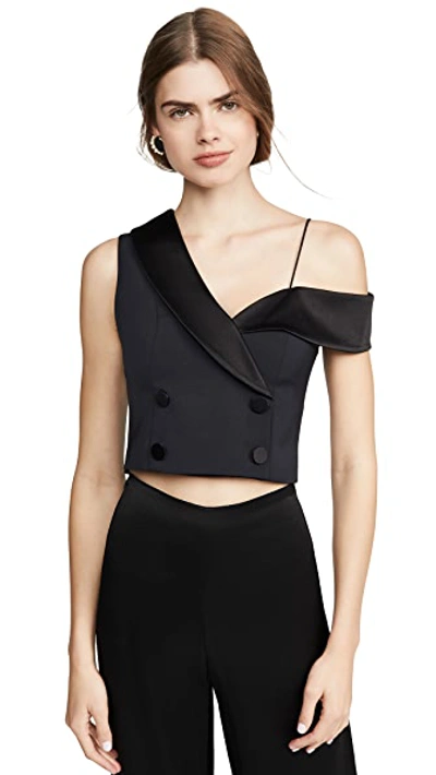 Shop Alice And Olivia Taylor Double Breasted One Shoulder Top In Black