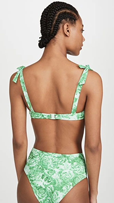Shop Ganni Printed Bikini Top In Patina Green