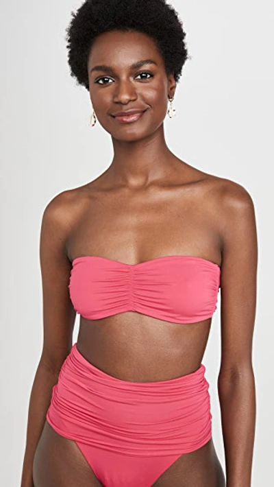 Shop Stella Mccartney Contrast Ruching Bandeau Bikini Top In Azalea/clementine