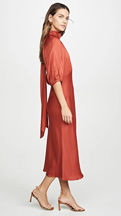 Shop Rebecca Taylor Short Sleeve Satin Tie Dress In Carnelian