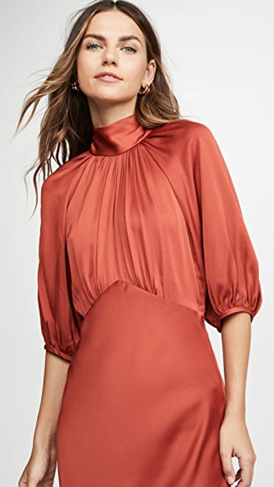 Shop Rebecca Taylor Short Sleeve Satin Tie Dress In Carnelian