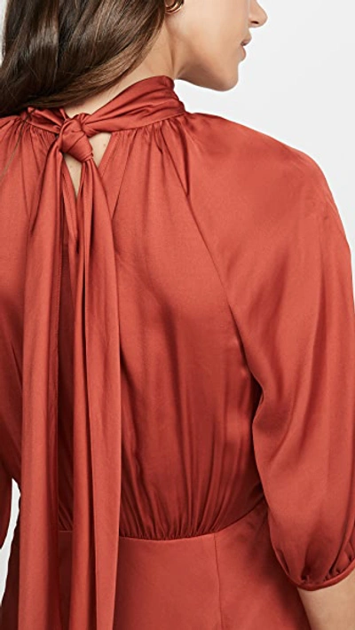 Shop Rebecca Taylor Short Sleeve Satin Tie Dress In Carnelian