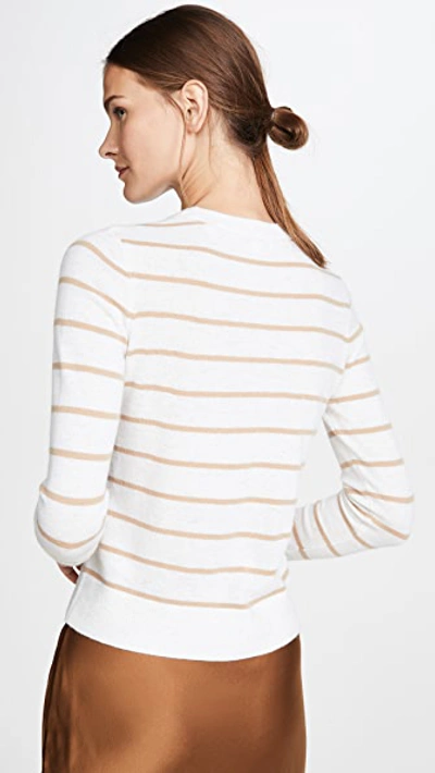 Shop Vince Striped Cashmere Sweater In Heather White/camel