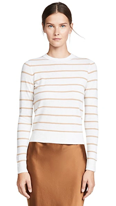 Shop Vince Striped Cashmere Sweater In Heather White/camel