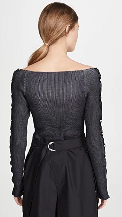 Shop Adeam Off Shoulder Pearl Sweater In Black