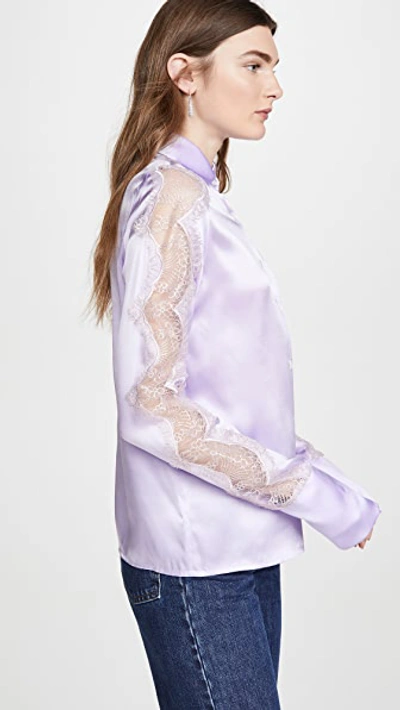Shop Anais Jourden Lilac Silk Satin Shirt