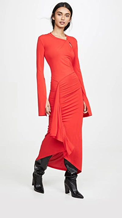 Shop Ben Taverniti Unravel Project Twist Open Sleeve Dress In Red