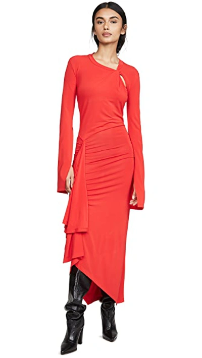 Shop Ben Taverniti Unravel Project Twist Open Sleeve Dress In Red