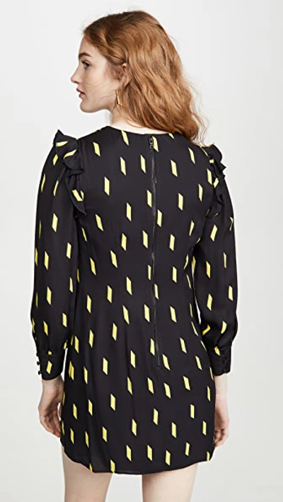 Shop Alice And Olivia Beatrix Puff Sleeve Shift Dress In Ribbon Tape Black/neon Yellow