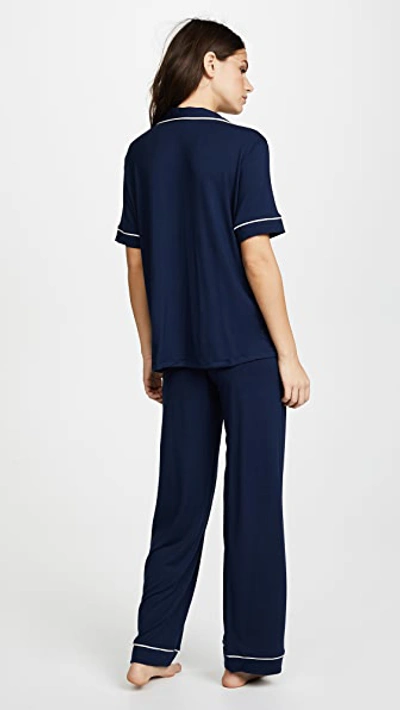 Eberjey Gisele Short Sleeve Long Pant Pajama Set In Navy/ivory