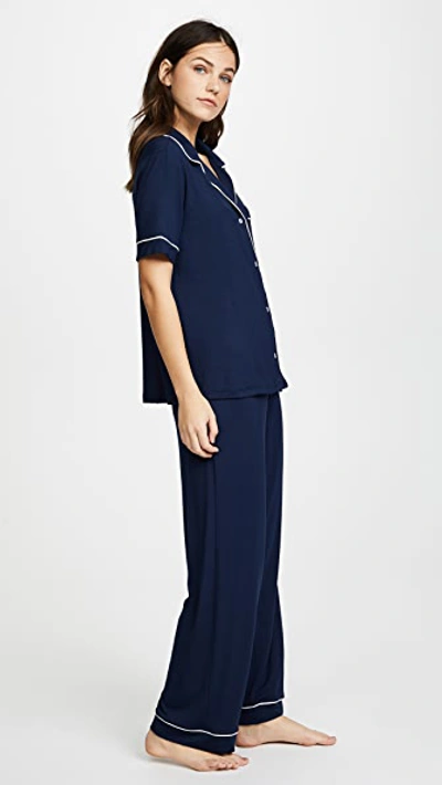 Eberjey Gisele Short Sleeve Long Pant Pajama Set In Navy/ivory