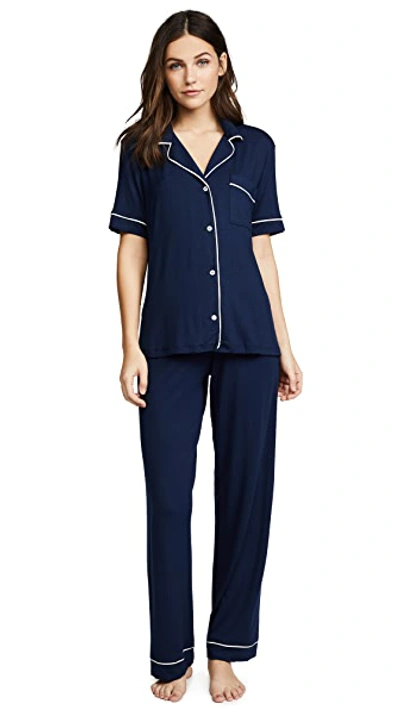 Eberjey Gisele Short Sleeve Long Pant Pajama Set In Navy/ivory