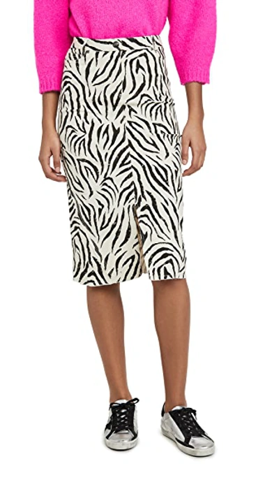 Shop Atm Anthony Thomas Melillo Zebra Print Denim Skirt In Champagne/black