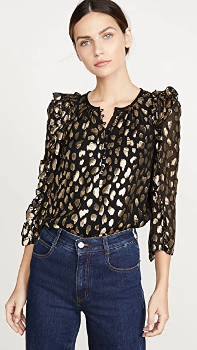 Shop Rebecca Taylor Long Sleeve Leopard Metallic Top In Black Combo