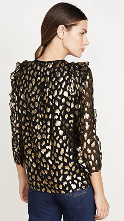 Shop Rebecca Taylor Long Sleeve Leopard Metallic Top In Black Combo