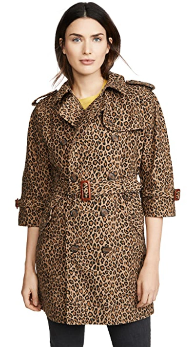Shop R13 Raglan Sleeve Trench Coat In Leopard