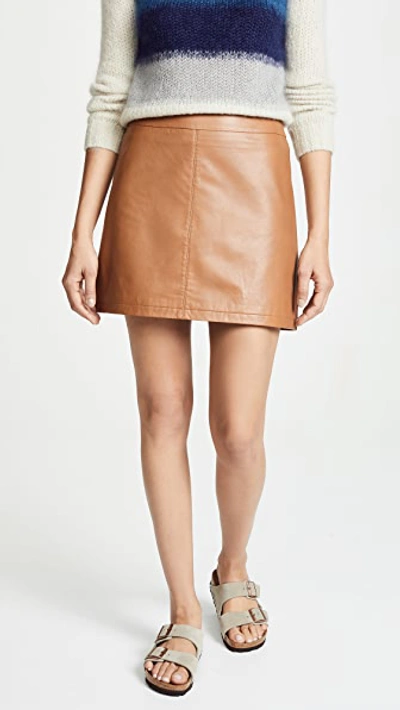 Shop Cupcakes And Cashmere Marrie Leather A-line Skirt In Dark Camel