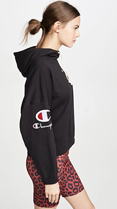 Shop Champion Sleeve Logo Hooded Top In Black
