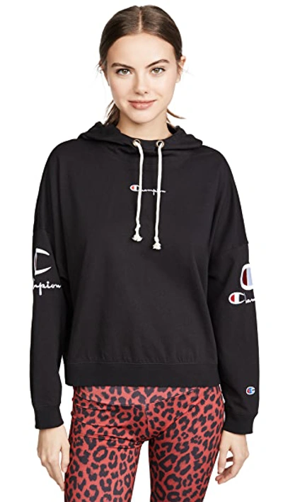 Shop Champion Sleeve Logo Hooded Top In Black