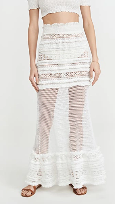 Shop Chio Maxi Macrame Fringed Skirt In White