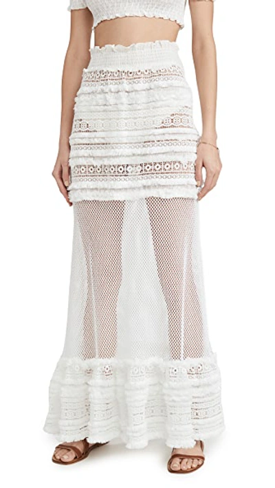 Shop Chio Maxi Macrame Fringed Skirt In White