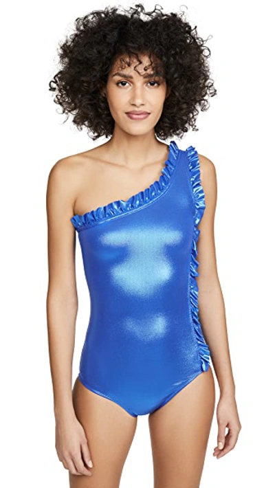 Shop Leslie Amon Tami One Piece Swimsuit In Blue Lame
