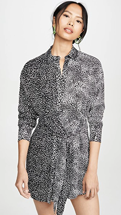Shop Alice And Olivia Jodi Collared Shirtdress With Tie In White/black