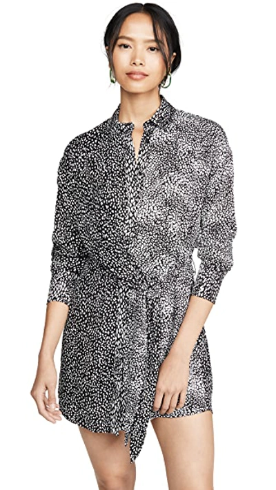 Shop Alice And Olivia Jodi Collared Shirtdress With Tie In White/black