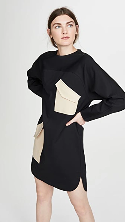 Shop Tibi Bond Stretch Patched Dress In Black Multi