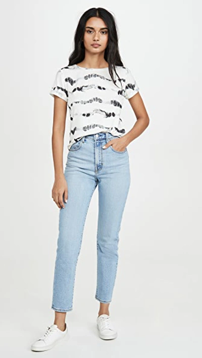 Shop Alice And Olivia Shira Roll Sleeve Tee In Ghost Stripe