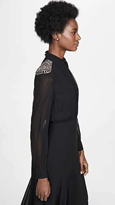Shop Saloni Jacqui Dress In Black/geo Embellished