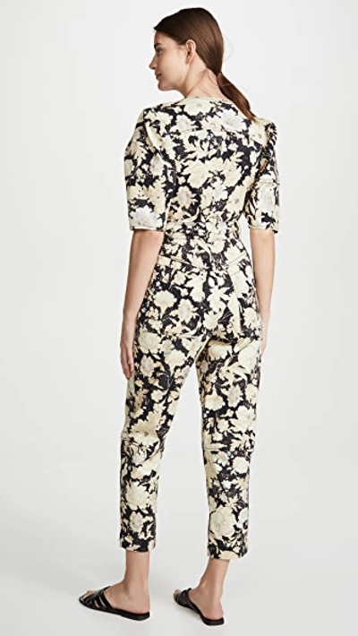 Shop Rebecca Taylor Short Sleeve Gold Leaf Jumpsuit In Black Combo