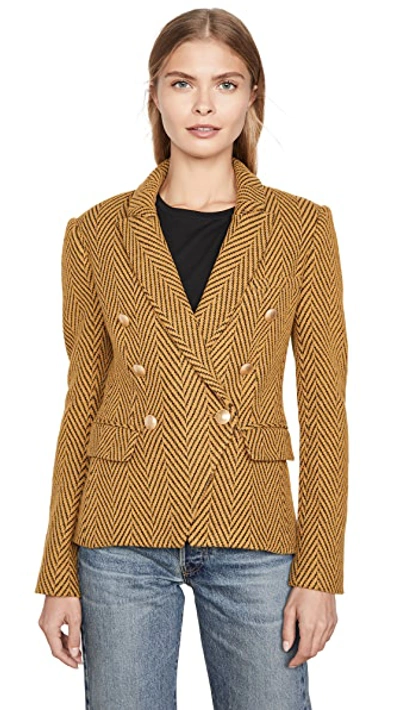 Shop L Agence Kenzie Double Breasted Blazer In Gold Multi