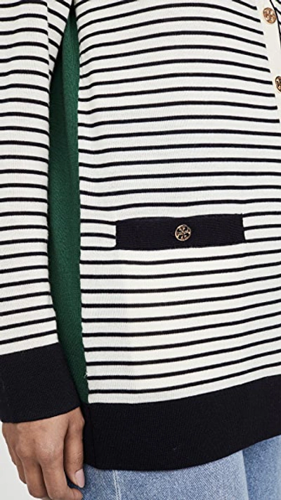 Shop Tory Burch Striped Oversized Madeline Cardigan In New Ivory/medium Navy