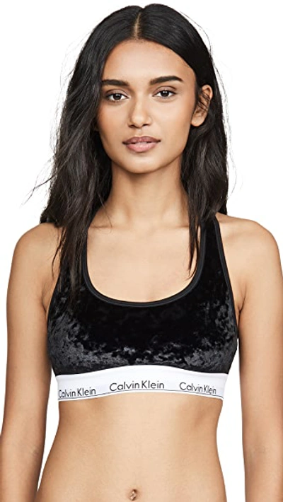 Shop Calvin Klein Underwear Modern Cotton Velvet Bralette In Black