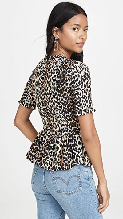 Shop Ganni Cotton Silk Top In Leopard