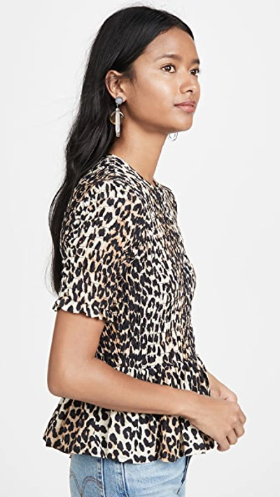 Shop Ganni Cotton Silk Top In Leopard