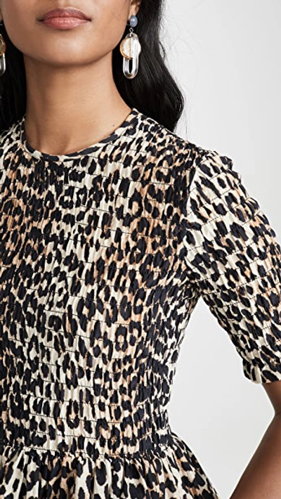 Shop Ganni Cotton Silk Top In Leopard