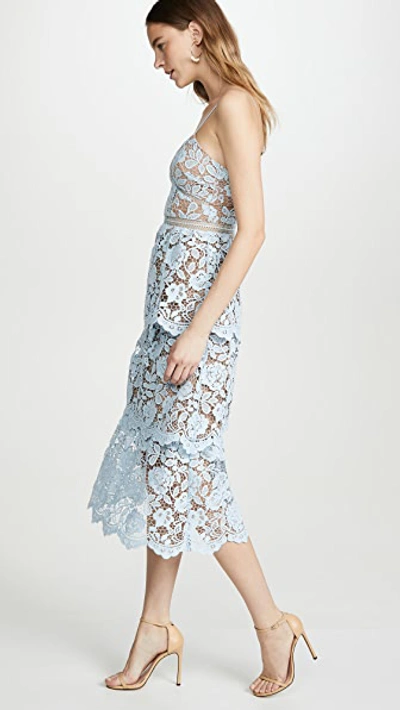 Shop Self-portrait Flower Lace Midi Tiered Dress In Light Blue