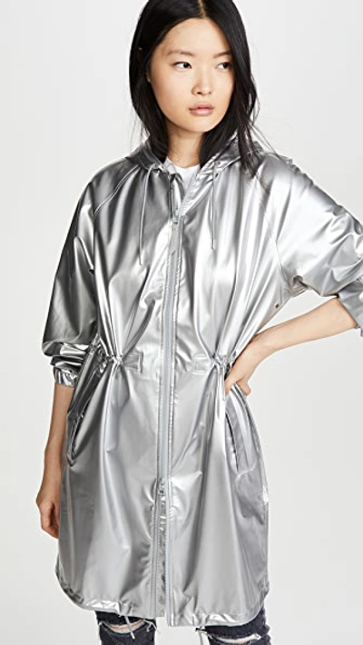 Shop Rains Long Rain Jacket In Silver