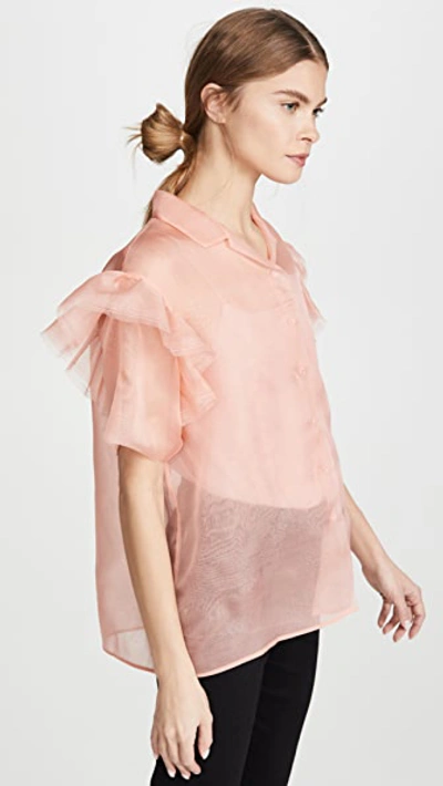 Shop Anais Jourden Organza Shirt With Ruffled Short Sleeves In Pink