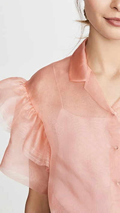 Shop Anais Jourden Organza Shirt With Ruffled Short Sleeves In Pink