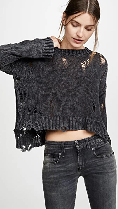 Shop R13 Shredded Side Slit Sweater In Vintage Black