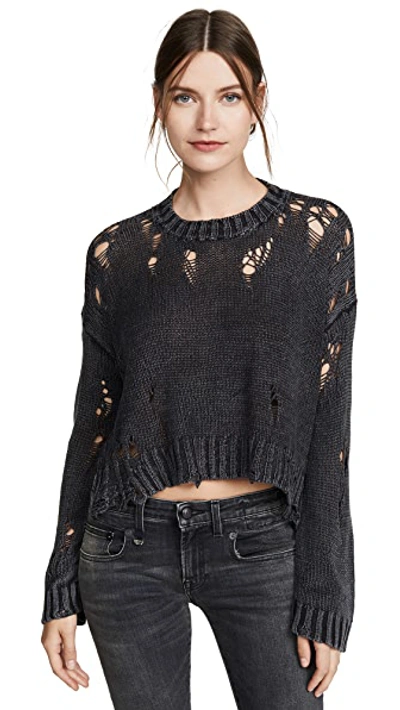 Shop R13 Shredded Side Slit Sweater In Vintage Black